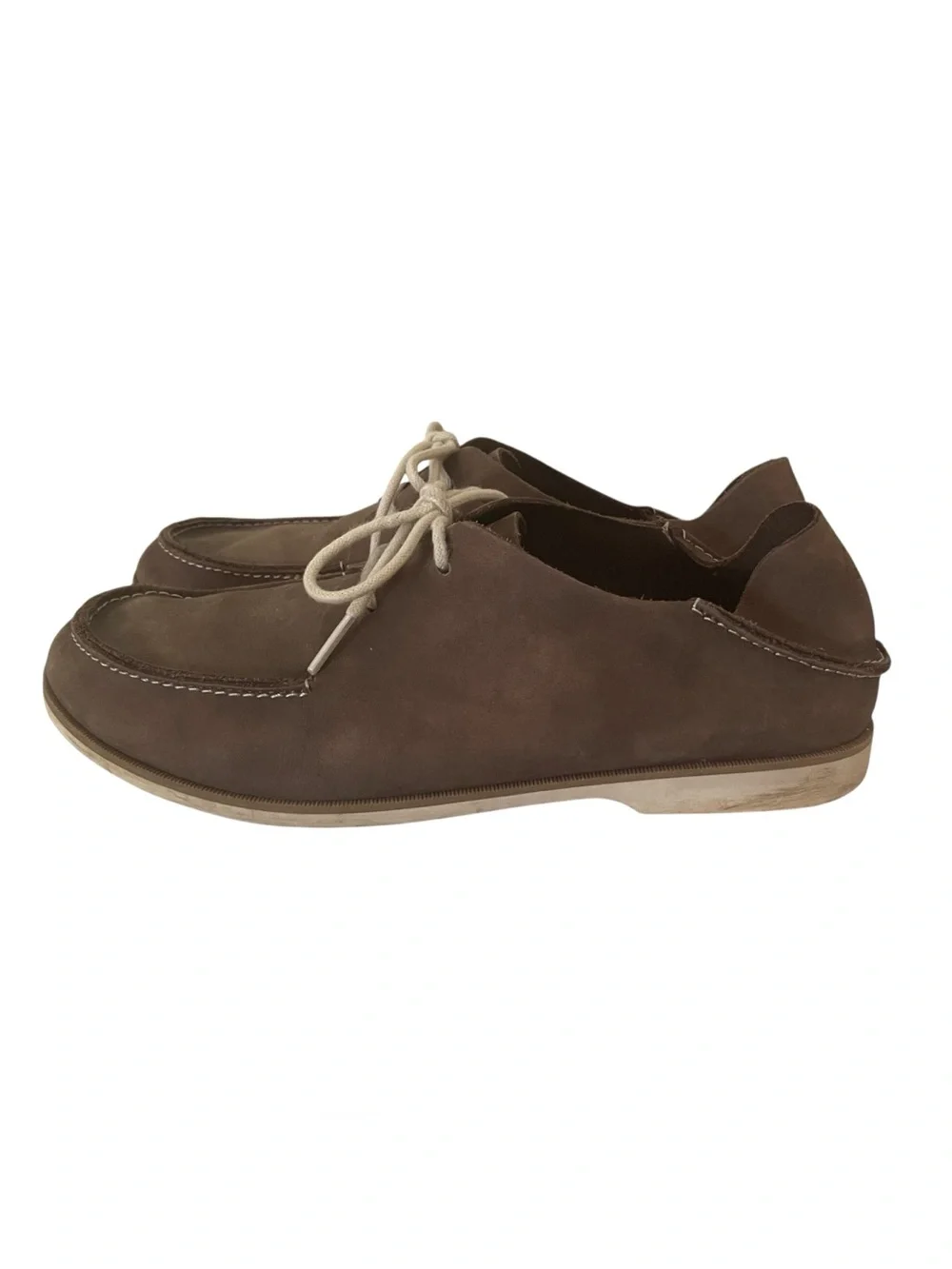 OluKai Holokai Brown Suede Moc Toe Slip-On Loafers with Cream Laces